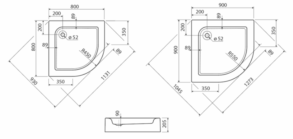 Душовий піддон Kolo Standard Plus, 90x80 (XBN1490000)