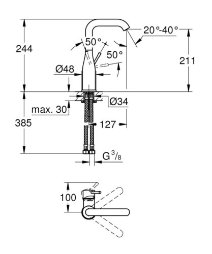Cмеситель для умывальника Grohe Essence, однорычажный, хром (23541001)