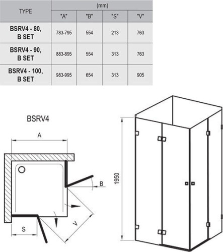 Душова кабіна Ravak Brilliant BSRV4, 80x80 (1UV44A00Z1)