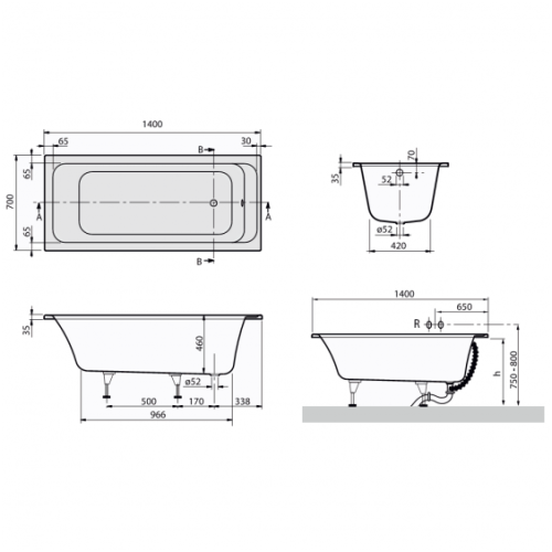 Ванна акриловая Villeroy&Boch Omnia Architectura, 140х70 (UBA147ARA2V-96)