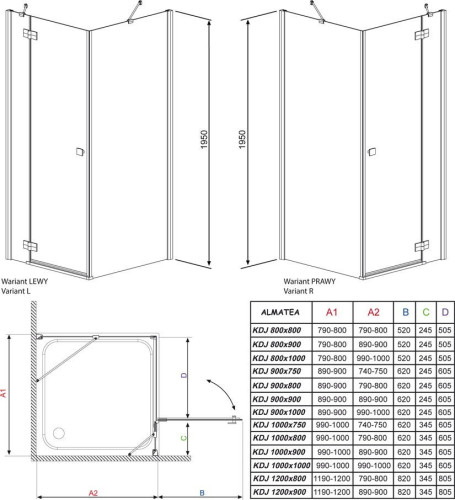 Душевая кабина Radaway Almatea KDJ, правая, 120x90 (32144-01-01NR)