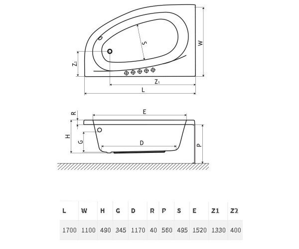 Ванна акрилова Excellent Kameleon, права, 170x110 (WAEX.KMP17WH)