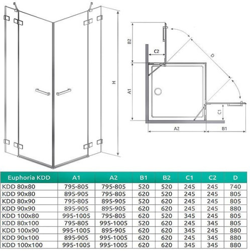 Душова кабіна Radaway Euphoria KDD, ліва, 90x90 (383060-01L)
