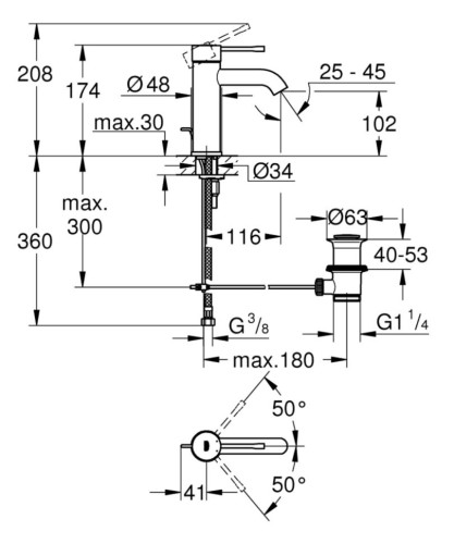 Cмеситель для умывальника Grohe Essence, однорычажный, хром (23589001)