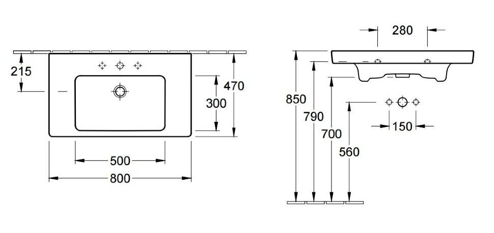 Умывальник подвесной Villeroy&Boch Subway 2.0, 80 (71758GR1)