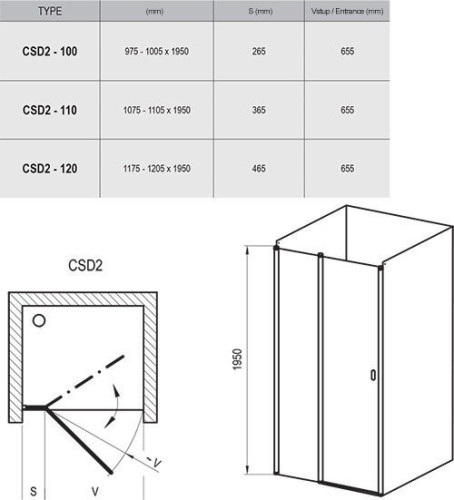 Душові двері Ravak Chrome CSD2-120 (0QVGCC00Z1)