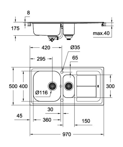 Кухонна мийка сталева Grohe K300, 97x50 (31564SD0)