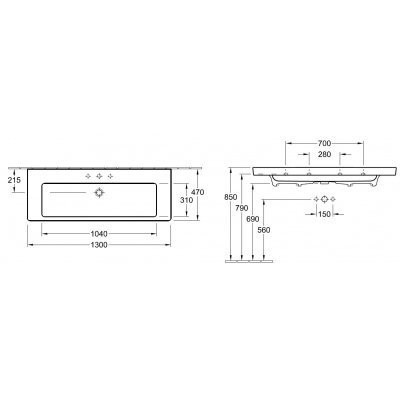 Умывальник подвесной Villeroy&Boch Subway 2.0, 130 (7176D0R1)
