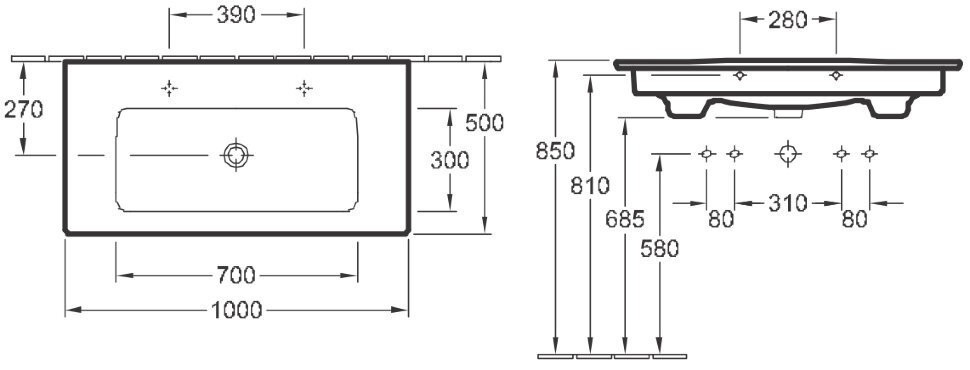 Умывальник подвесной Villeroy&Boch Venticello, 100 (4104AGR1)