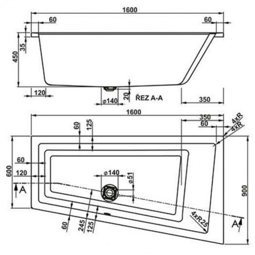Ванна акриловая Vagnerplast Cavallo, правая, 160x90 (VPBA169CAV3PX-04)