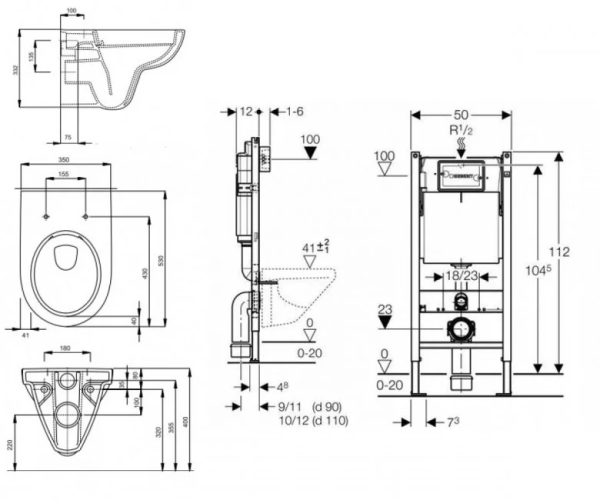 Комплект: Унітаз Kolo Nova Pro Rimfree + Інсталяція Geberit Duofix Delta + Кришка Soft-Close + Клавіша Delta 51 (M33120000+458.126.00.1+M30112000+115.105.11.1)