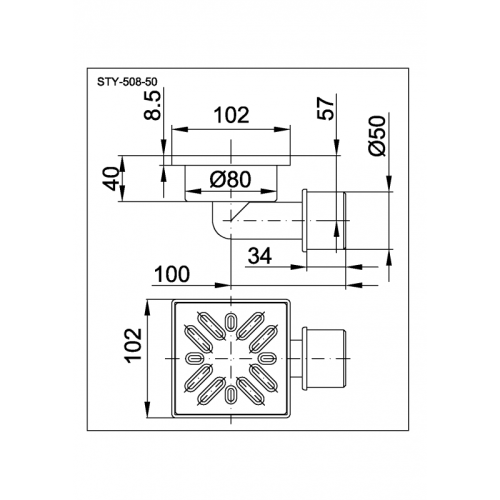 Душевой трап Styron, 10х10 (STY-508-50)