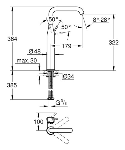 Cмеситель для умывальника Grohe Essence, однорычажный, хром (32901001)