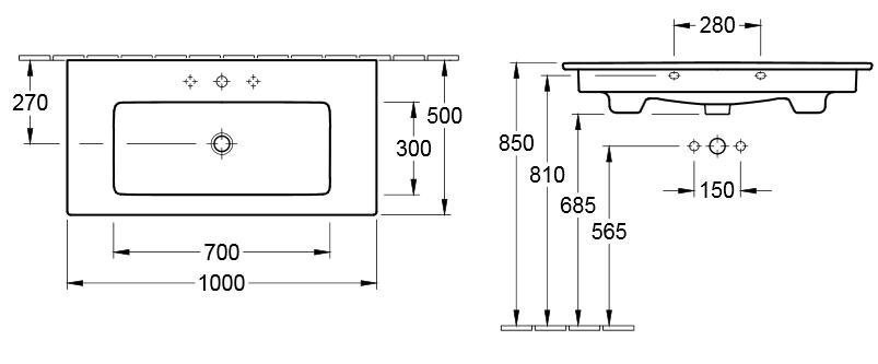 Умывальник подвесной Villeroy&Boch Venticello, 100 (4104AHR1)