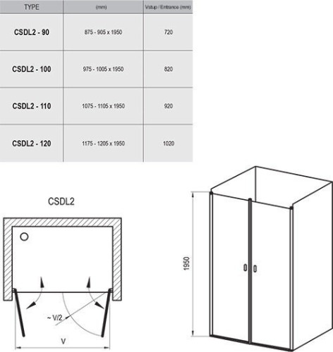 Душевые двери Ravak Chrome CSDL2-100 (0QVACU0LZ1)