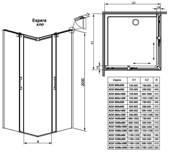 Душова кабіна Radaway Espera KDD, ліва, 80x80 (380150-01L)